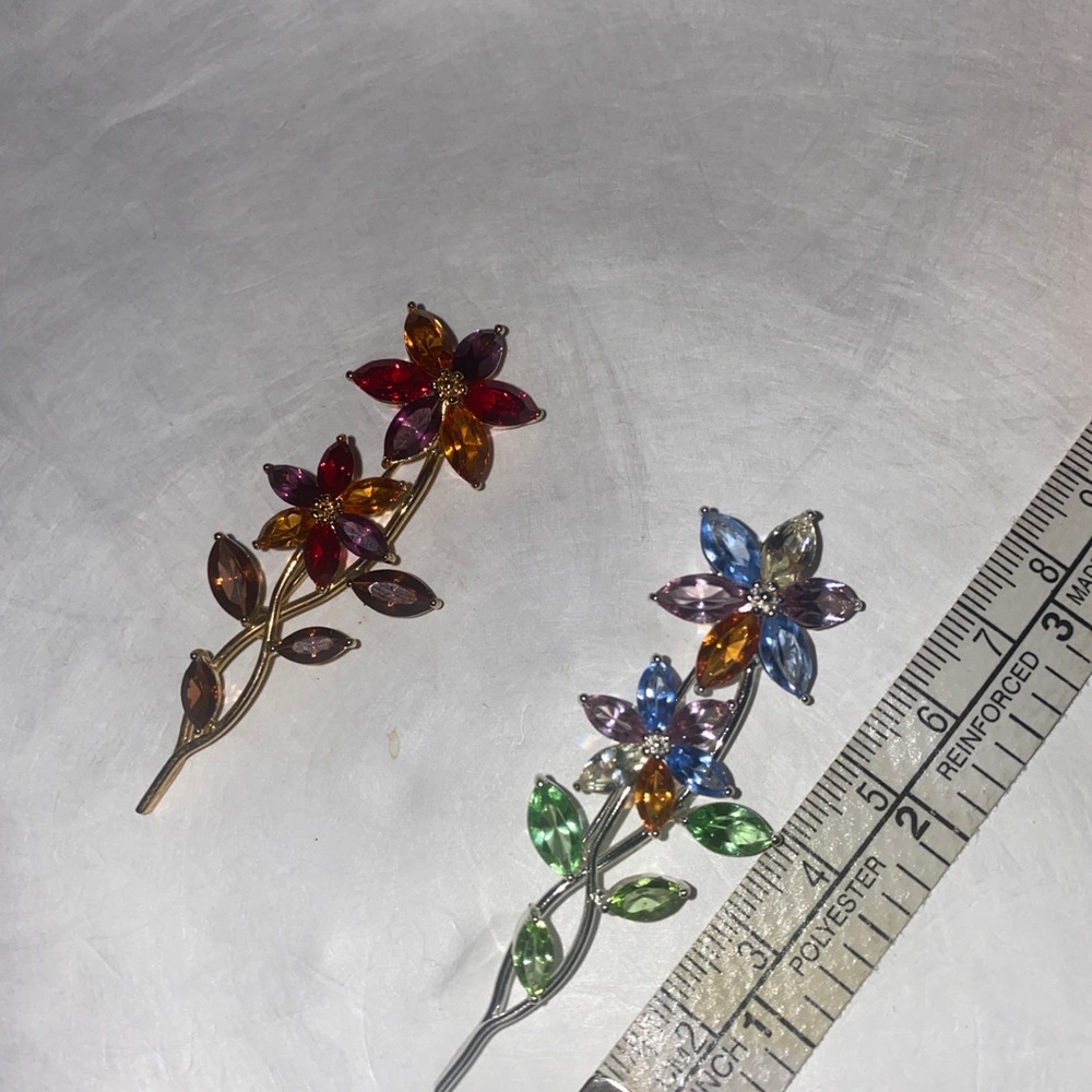 CHARTER CLUB 2p Floral Twig Brooch Pin Set Gold & Silver Tone $50 NWOT